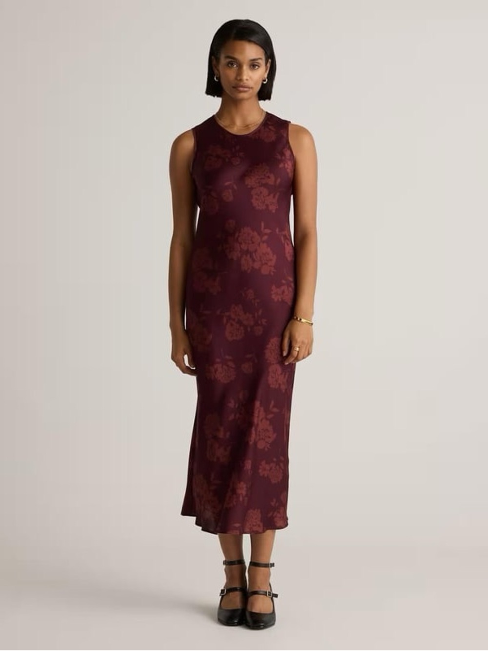Quince Washable Stretch Silk Tank Midi Dress in Ruby Noir